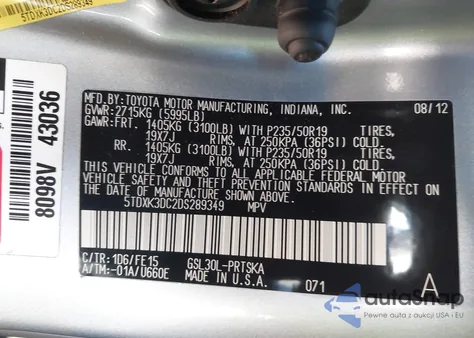 2013 Toyota Sienna Se 8 Passenger from USA, damaged, VIN 5TDXK3DC2DS289349